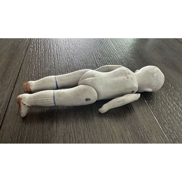 Antique Bisque Porcelain 7" Articulated Arms Legs Doll, RED Feet Made In Japan - Picture 6 of 13